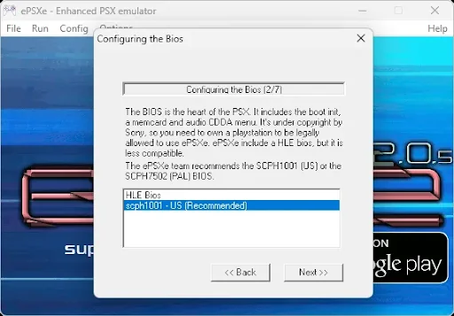 PS1 BIOS Set Up BIOS in ePSXe